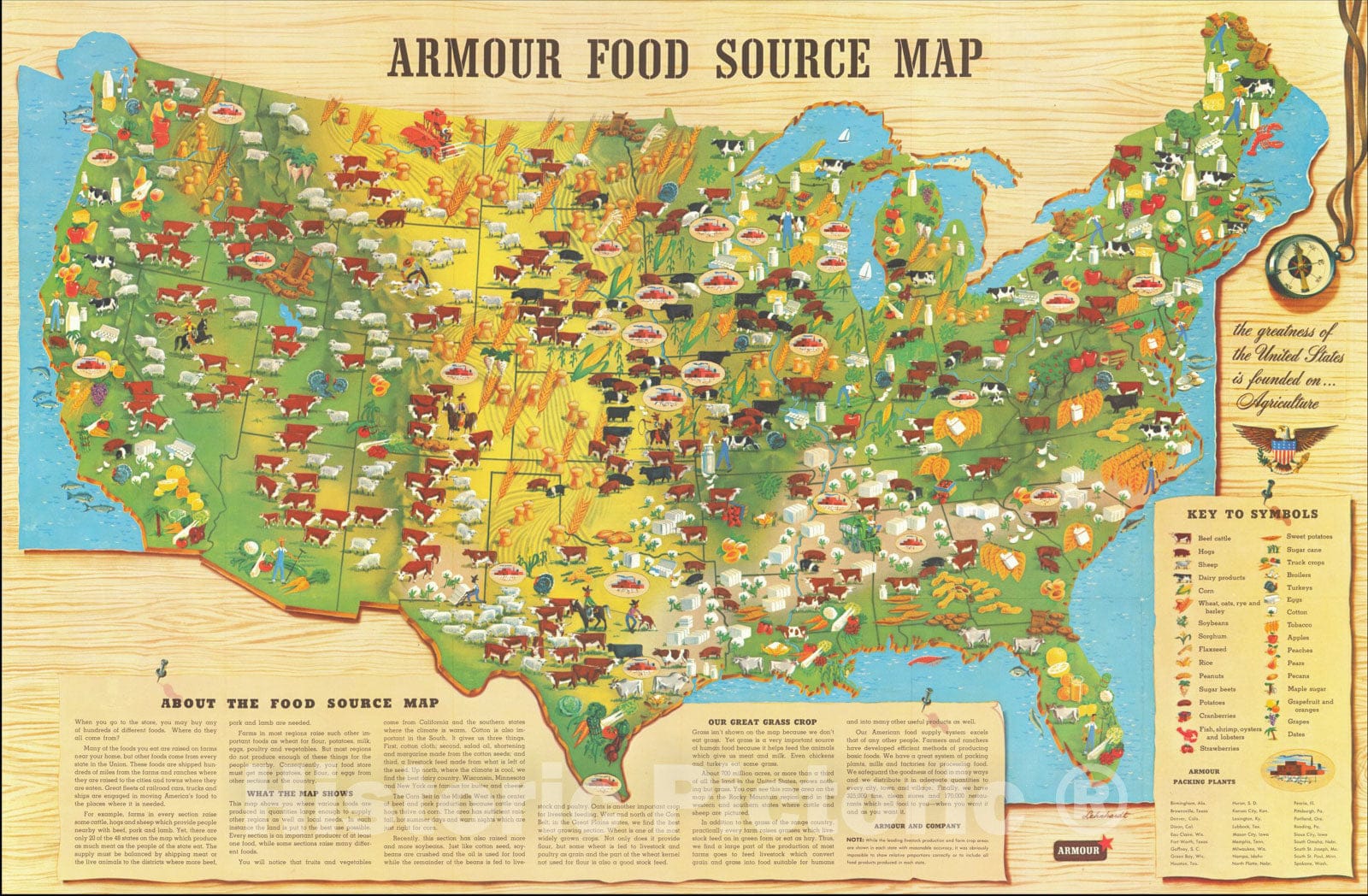 Historic Map : Armour's Food Source Map, 1960, Armour & Co., Vintage Wall Art