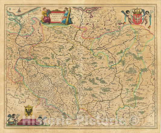 Historic Map : Polonia Regnum et Silesia Ducatus, c1640, Willem Janszoon Blaeu, Vintage Wall Art