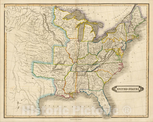 Historic Map : United States., 1828, William Home Lizars, Vintage Wall Art