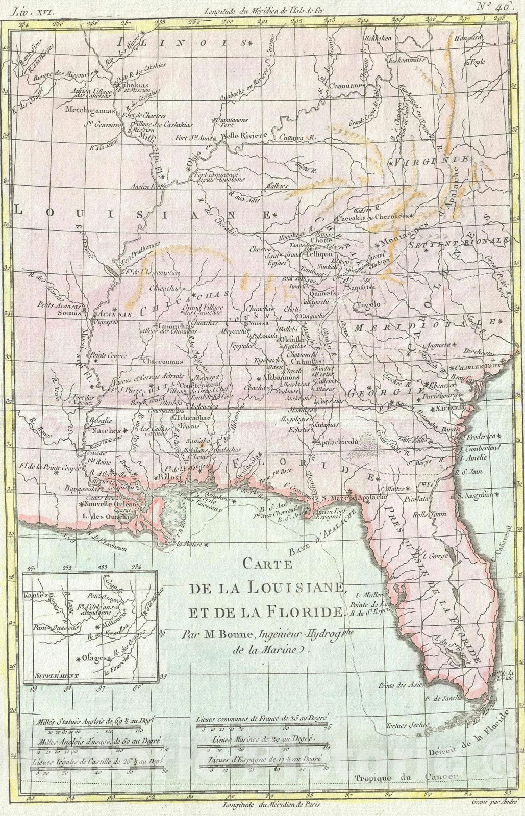 Historic Map : Carte De La Louisiane et de La Floride, 1787, Rigobert Bonne, Vintage Wall Art