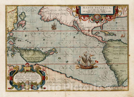 Historic Map : Maris Pacifici quod vulgo Mar del Zud, c1598, , Vintage Wall Art