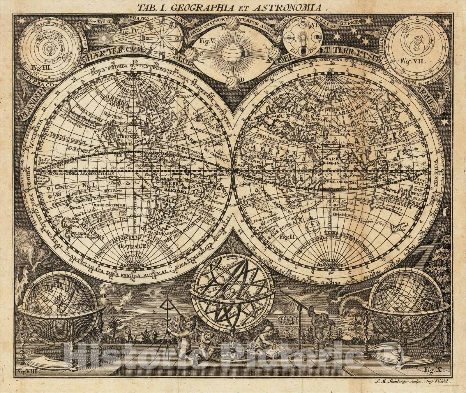 Historic Map : Tab. I. Geographia Et Astronomia, 1680, L Steinberger, v1, Vintage Wall Art