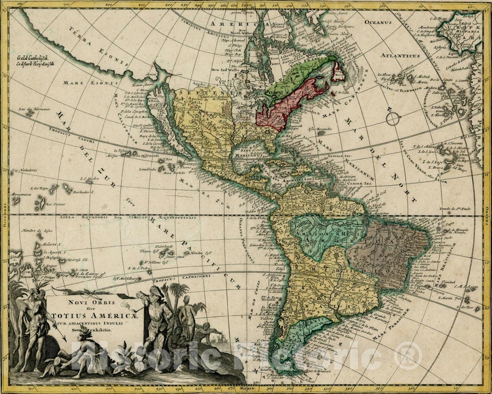 Historic Map : Novi Orbis Sive Totius Americae cum Adiacentibus Insulis Nova exhibitio, 1710, v1, Vintage Wall Art