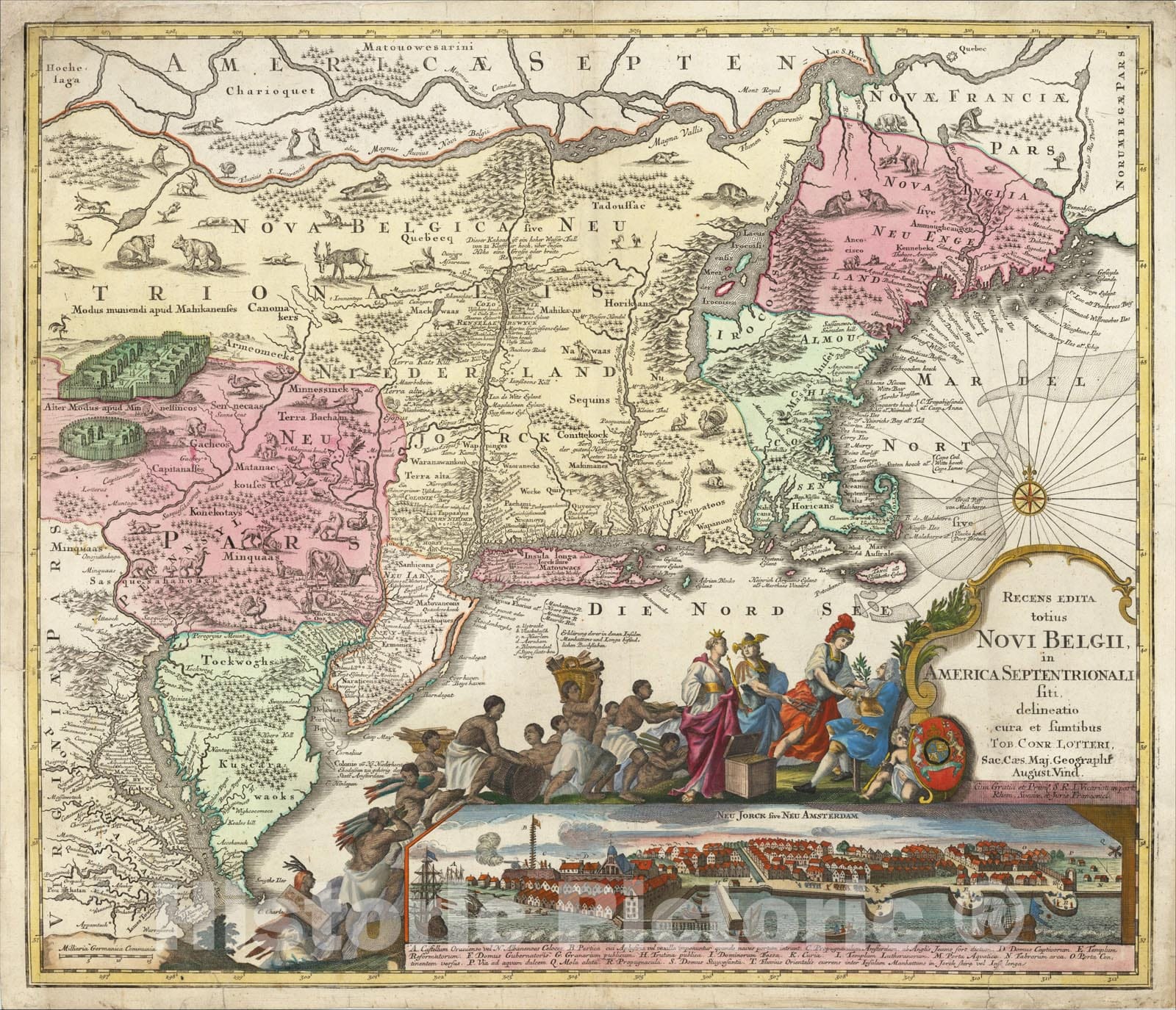 Historic Map : Recens Edita totius Novi Belgii, in America Septenrionali siti, delineatio cura et sumptibus . ., c1757, Tobias Conrad Lotter, v1, Vintage Wall Art