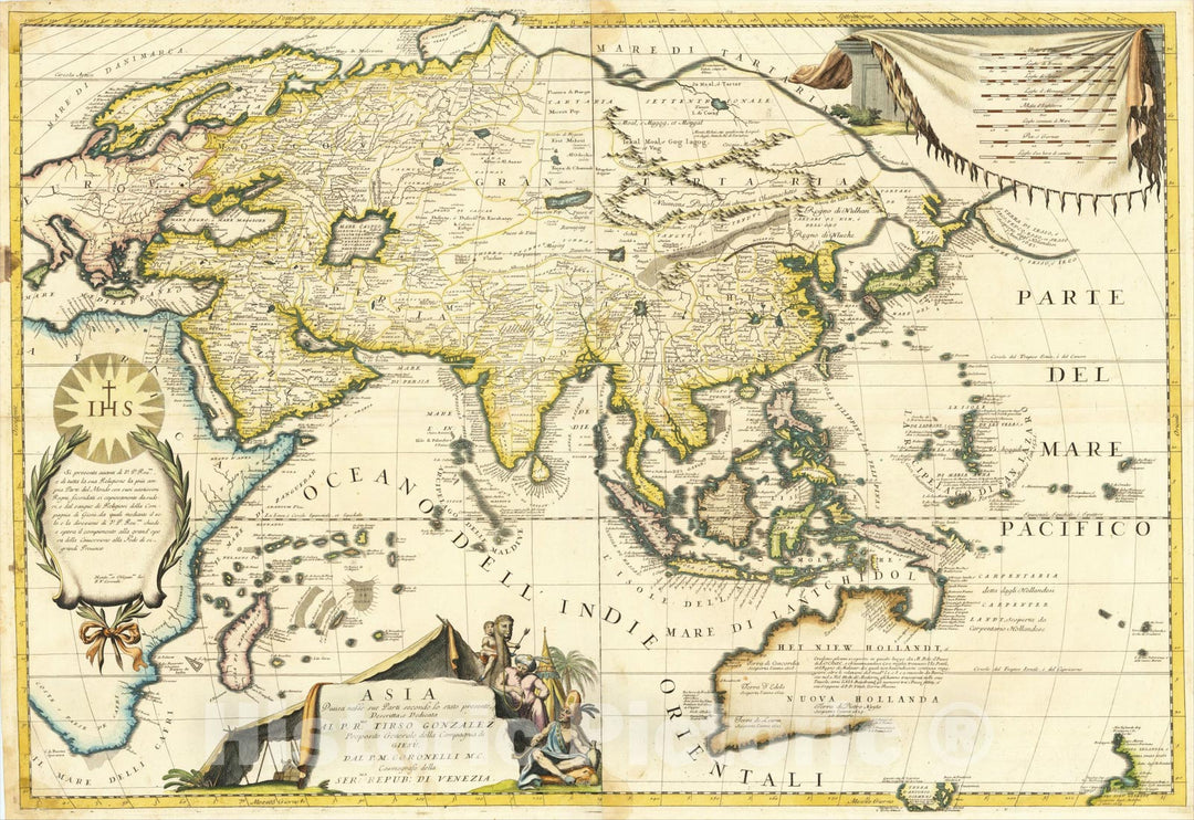 Historic Map : Asia Divisa nelle sue Parti secondo lo stato presente, c1690, Vincenzo Maria Coronelli, Vintage Wall Art