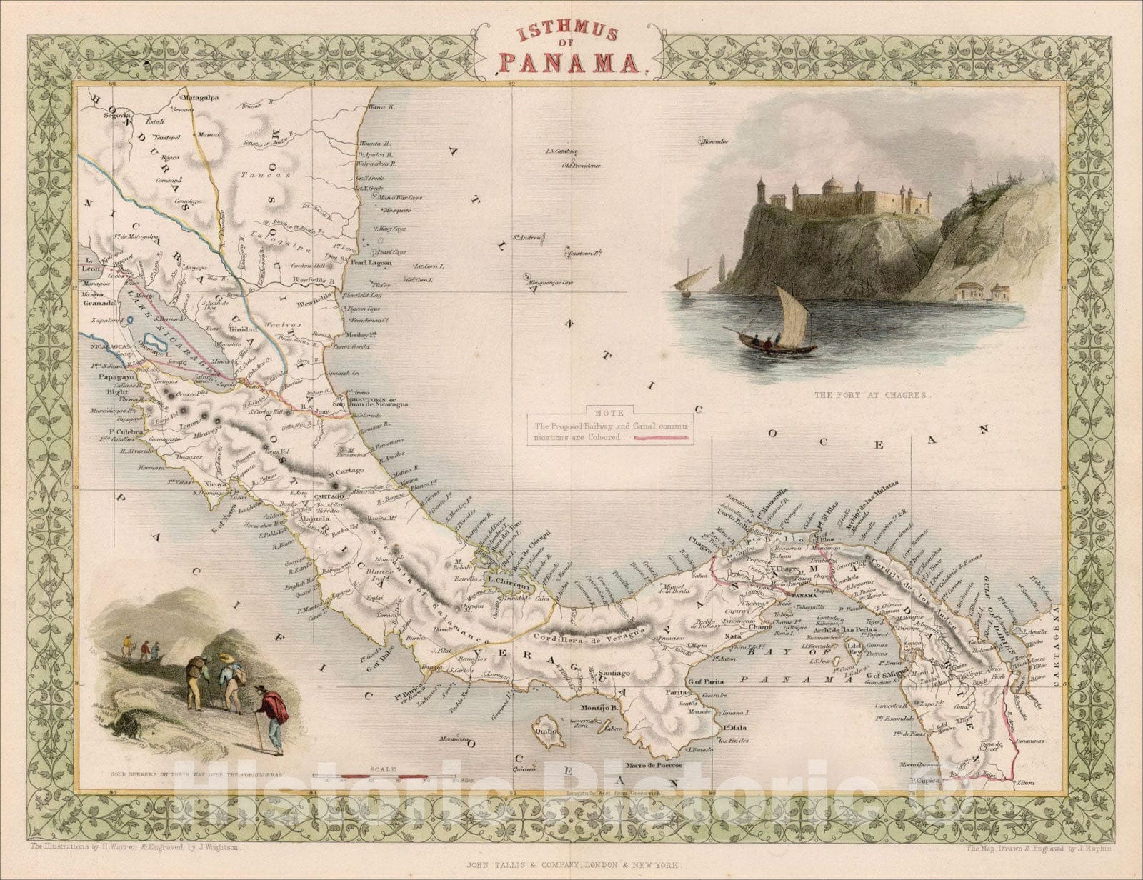 Historic Map : Isthmus of Panama, 1851, John Tallis, v3, Vintage Wall Art