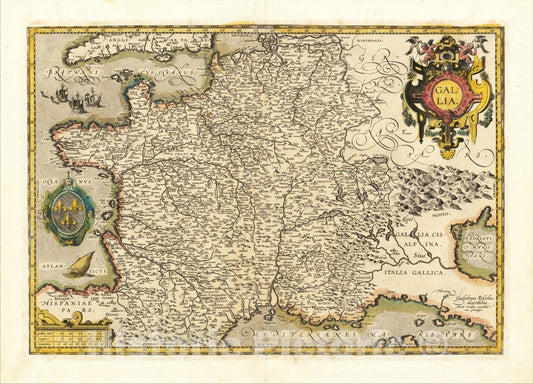 Historic Map : (Separately Published Ortelius Map) Gallia, c1585, Abraham Ortelius, Vintage Wall Art