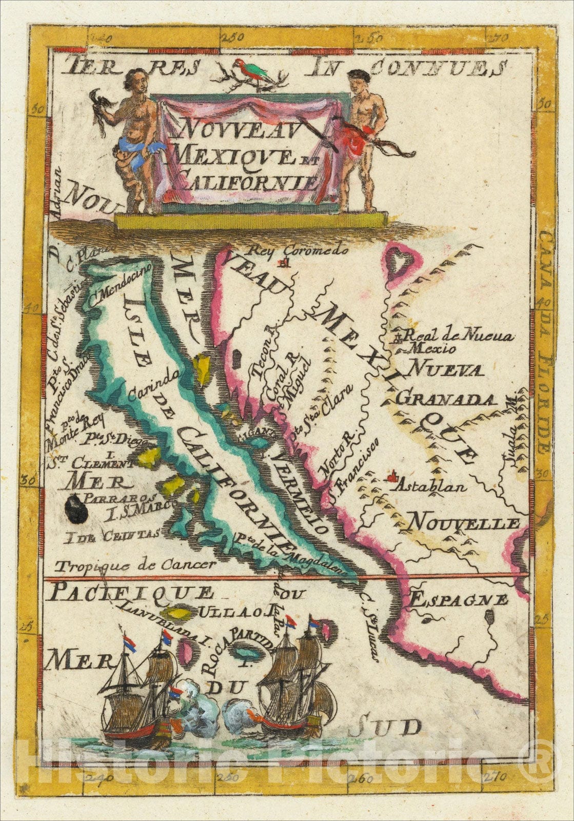 Historic Map : Nouveau Mexique et Californie, 1683, Alain Manesson Mallet, Vintage Wall Art