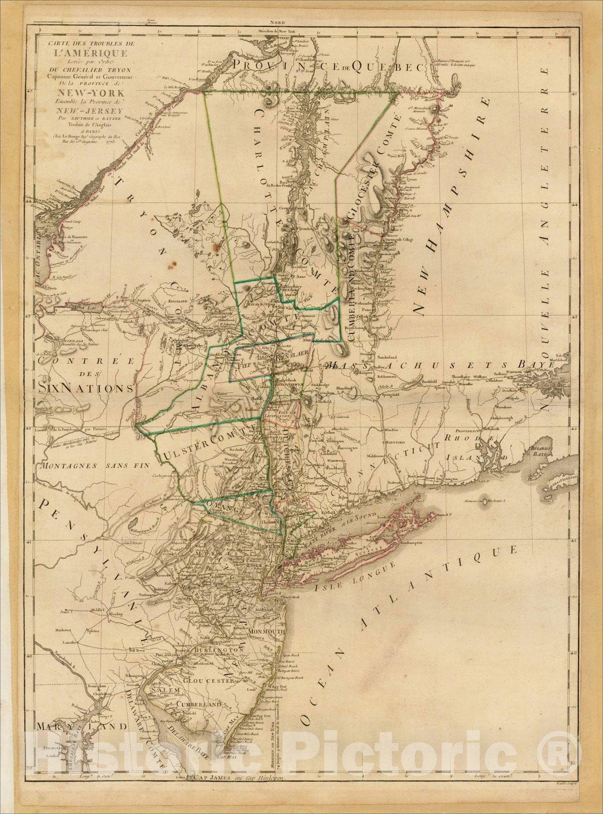 Historic Map : Carte Des Troubles De L'Amerique, 1778, George Louis Le Rouge, v2, Vintage Wall Art