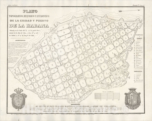 Historic Map : Plano Topografico, Historico y Estadistico de la Ciudad y Puerto de la Habana, 1841, 1841, Rafael Rodriguez, Vintage Wall Art