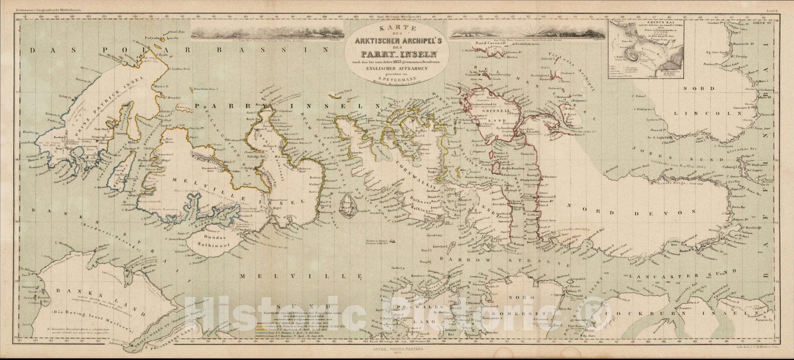 Historic Map : Karte des Arktischen Archipel's der Parry-Inseln nach den bis zum Jarhe, 1855, Augustus Herman Petermann, Vintage Wall Art