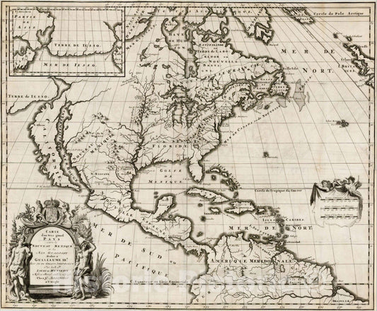 Historic Map : Carte d'un tres grand Pays entre le Nouveau Mexique et la Mer Glaciale dediee a Gulliaume IIIe, par le R.P. Hennepin, 1697, 1698, Vintage Wall Art