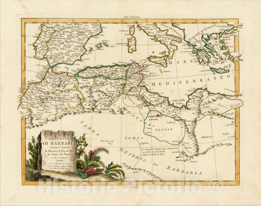 Historic Map : Le Coste Di Barbaria Ovvero I Regni di Marocco di Fez Di Algeri di Tunisis Di Tripoli, 1784, 1784, Antonio Zatta, Vintage Wall Art