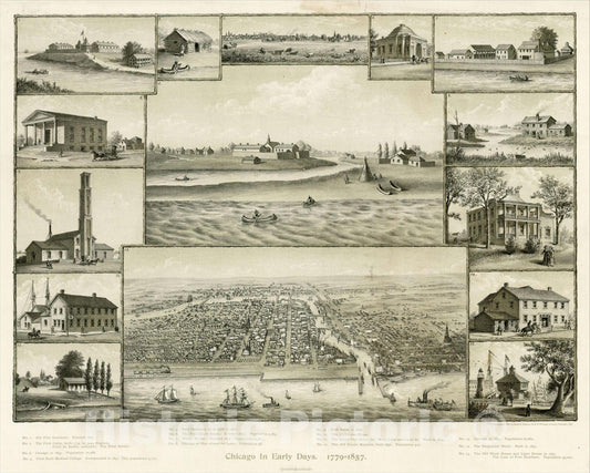 Historic Map : Chicago In Early Days. 1779-1857, 1893, , Vintage Wall Art