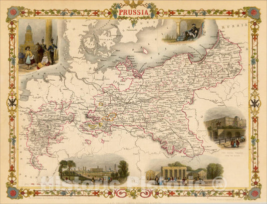 Historic Map : Prussia, 1851, John Tallis, v3, Vintage Wall Art