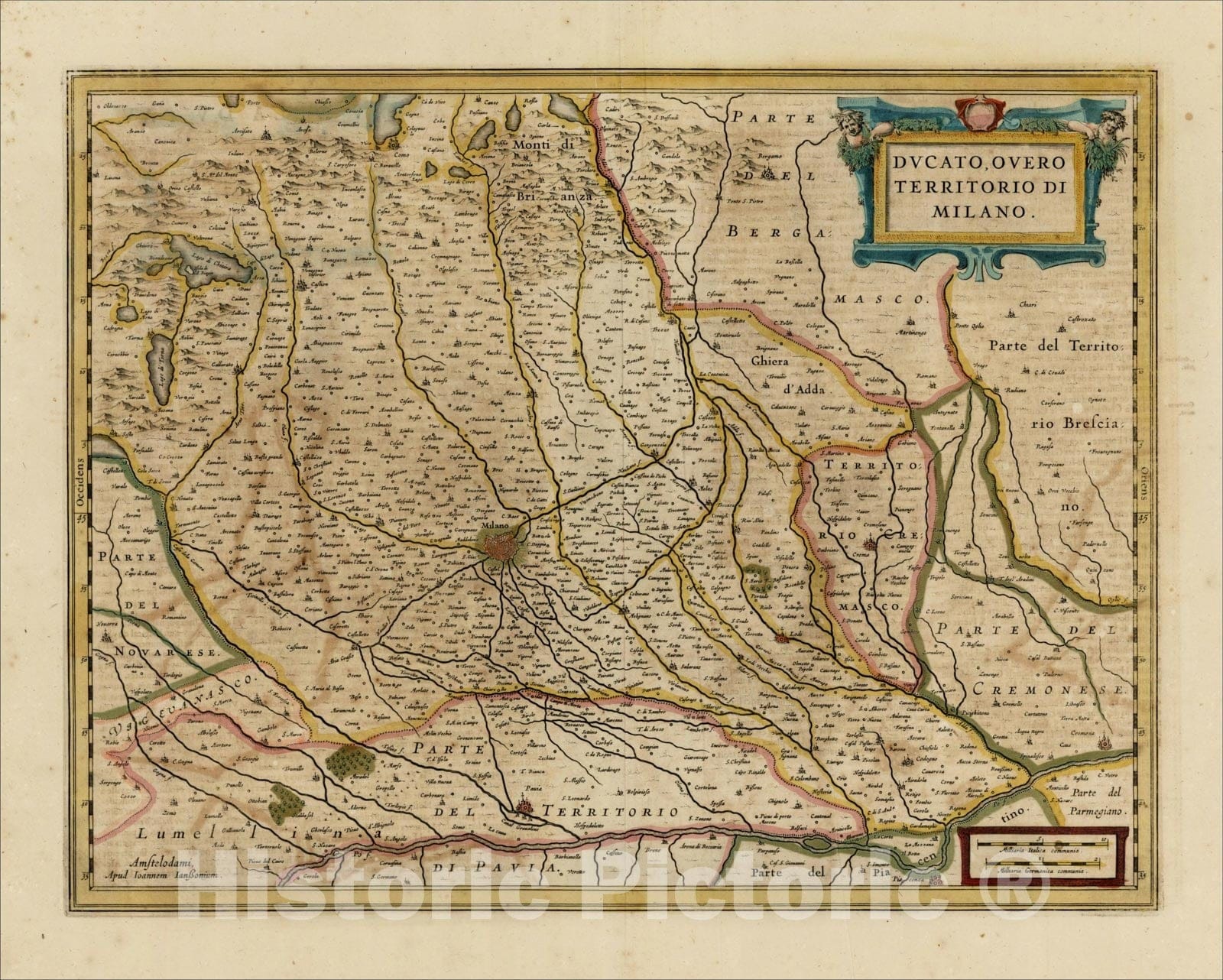 Historic Map : Ducato, Overo Territorio Di Milano, c1640, , Vintage Wall Art