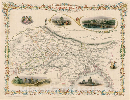 Historic Map : Northern India, 1851, John Tallis, Vintage Wall Art