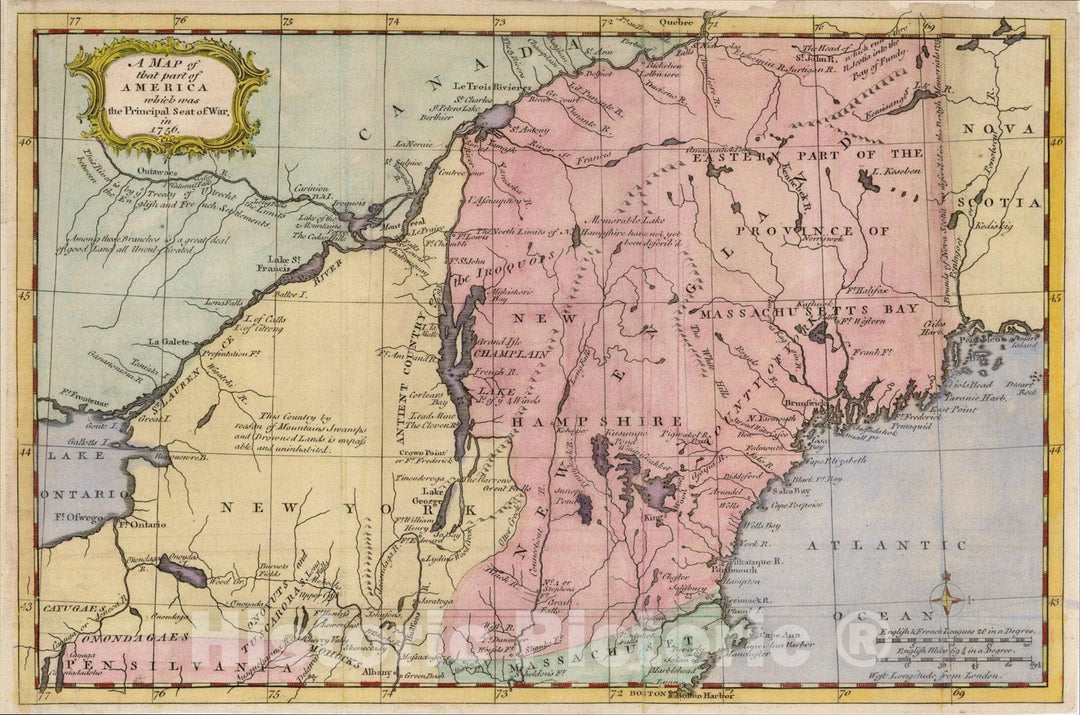 Historic Map : A Map of that Part of America which was the Principal Seat of War in 1756, 1757, Gentleman's Magazine, v1, Vintage Wall Art
