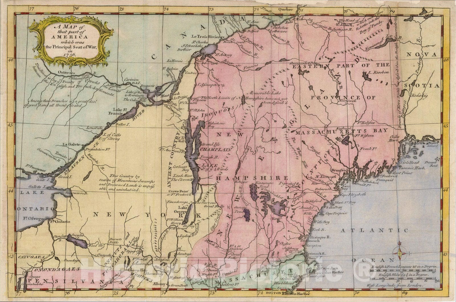 Historic Map : A Map of that Part of America which was the Principal Seat of War in 1756, 1757, Gentleman's Magazine, v1, Vintage Wall Art