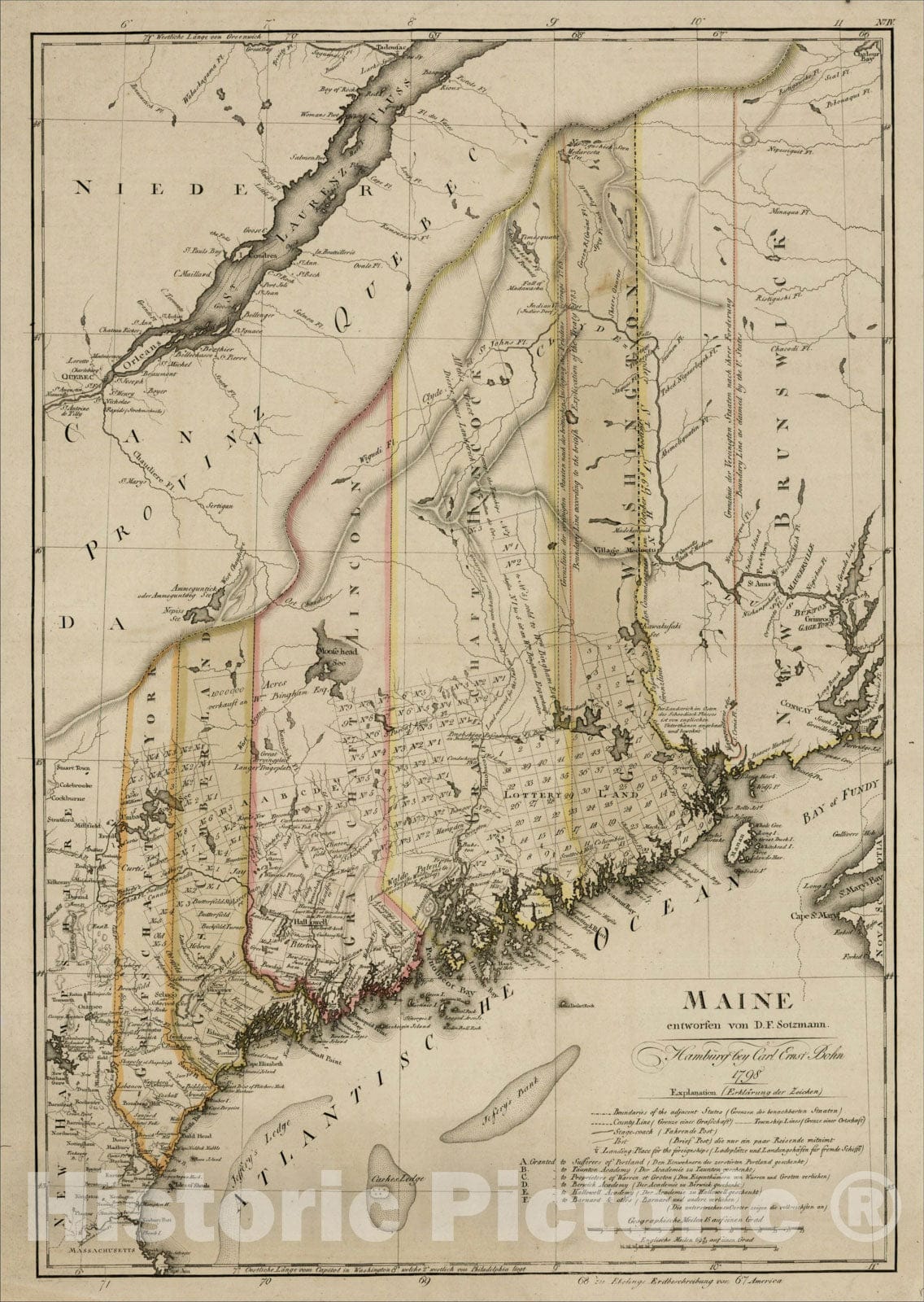 Historic Map : Maine entworfen von D.F. Sotzmann, 1798, 1798, , Vintage Wall Art