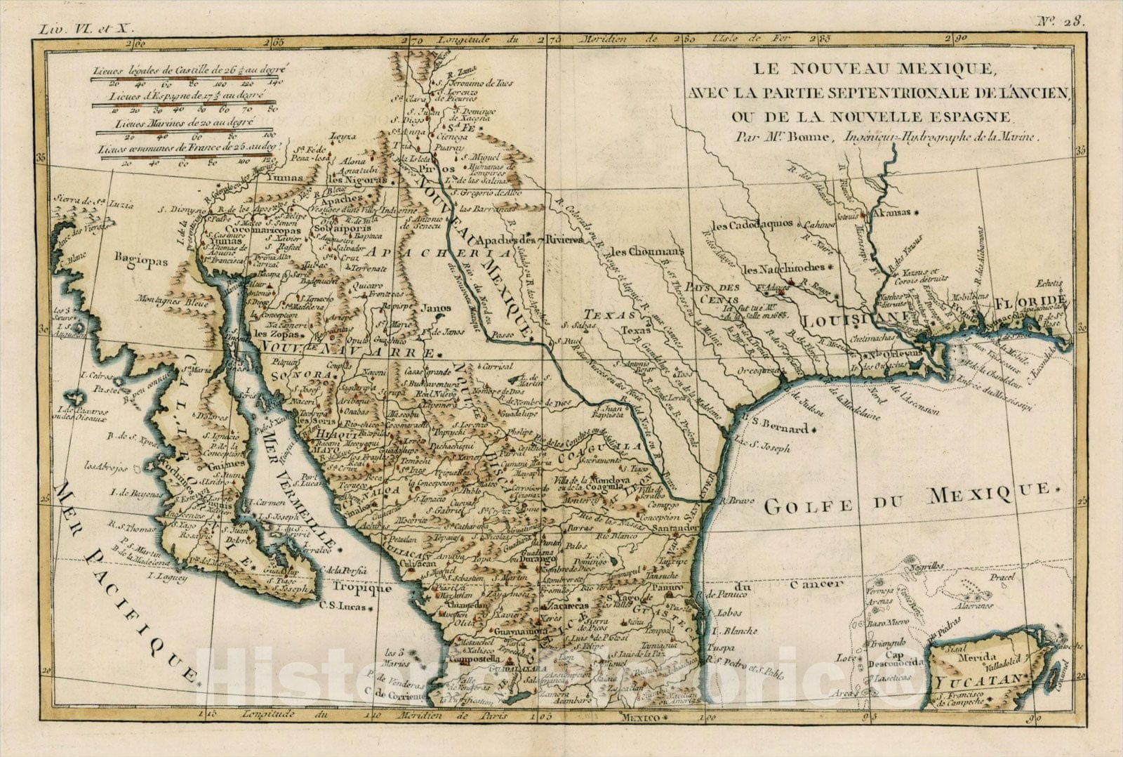 Historic Map : Le Nouveau Mexique, Avec La Partie Septentrionale De L'Ancien, ou De La Nouvelle Espagne, 1780, Rigobert Bonne, v3, Vintage Wall Art