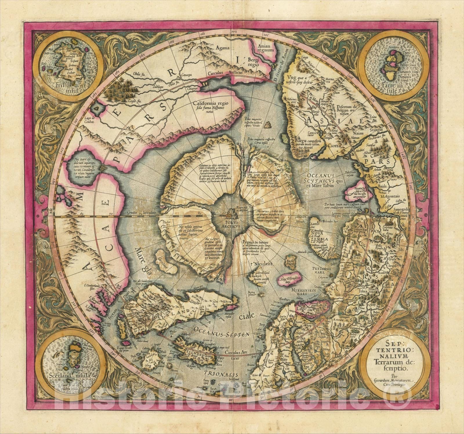 Historic Map : Septentrionalium Terrarum descriptio, 1595, Gerard Mercator, v1, Vintage Wall Art
