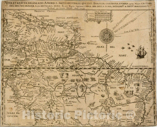Historic Map : Nova et exacta delineatio Americae Partis Australis, 1599, Levinus Hulsius, Vintage Wall Art