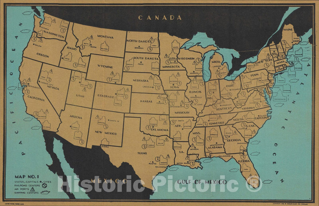 Historic Map : [Educational Map of United States] Map No. 1, c1938, Francis Raymond Elms, Vintage Wall Art