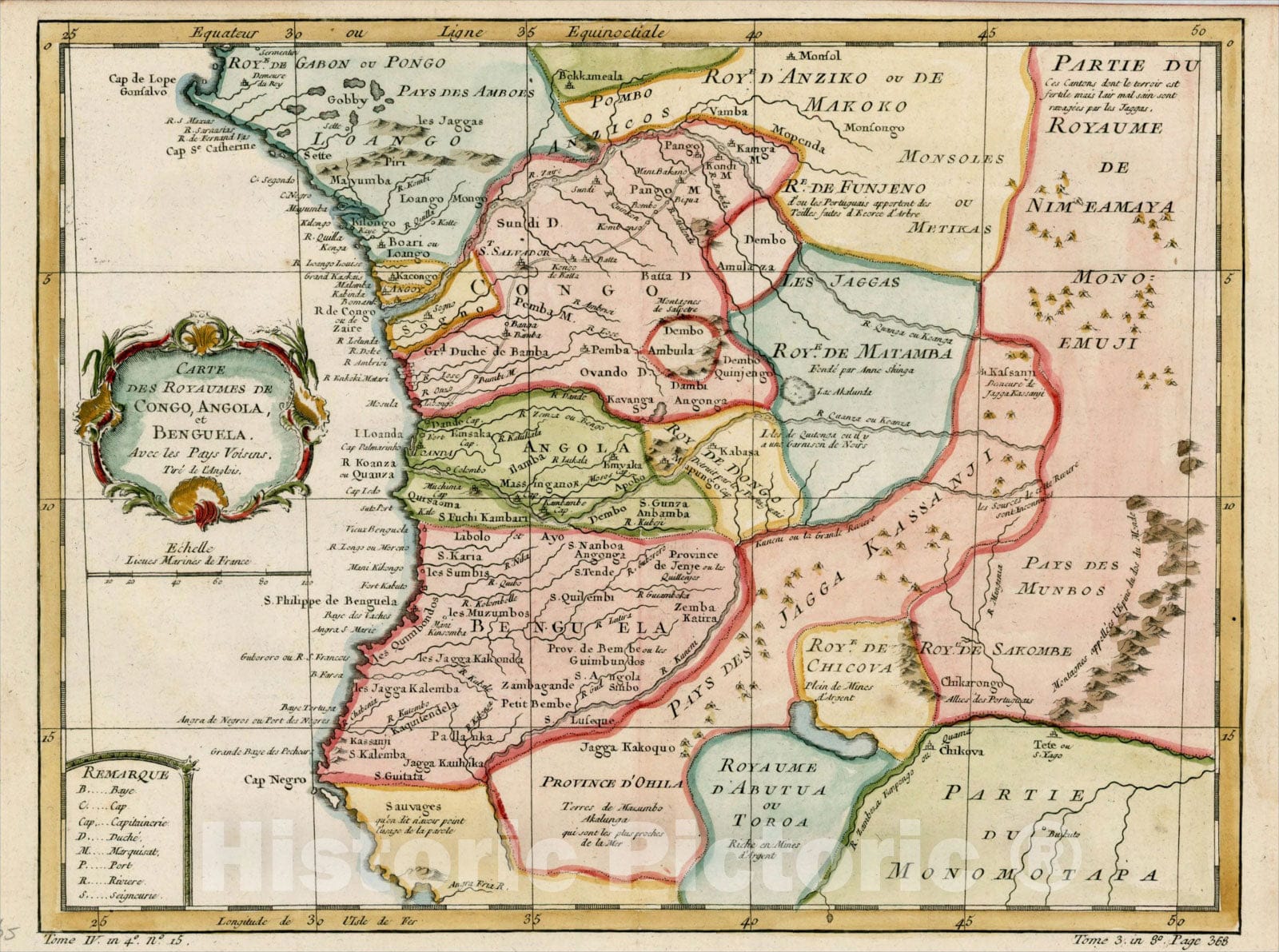 Historic Map : Carte Des Royaumes De Congo, Angola et Benguela , 1757, Jacques Nicolas Bellin, Vintage Wall Art