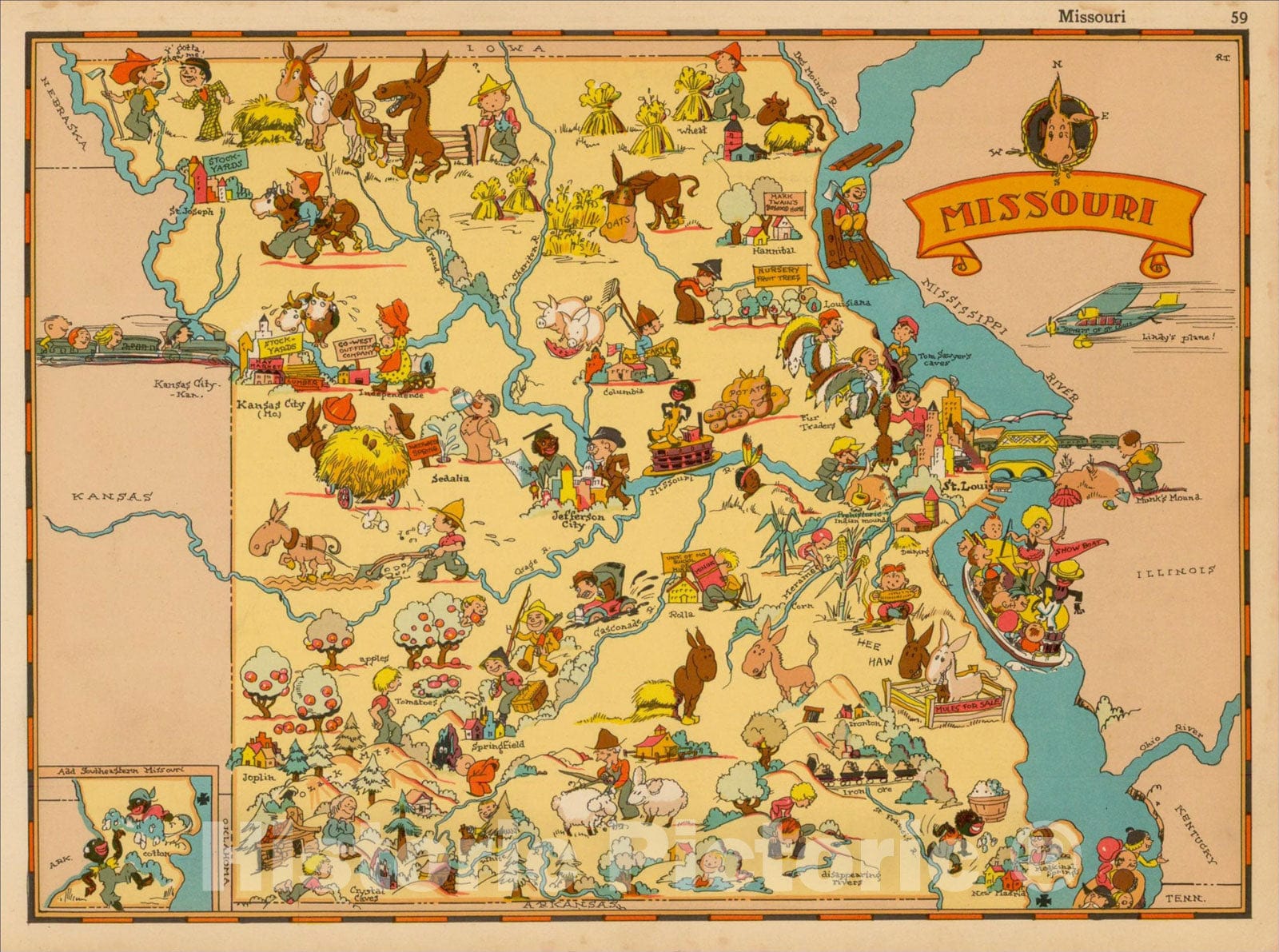 Historic Map : Missouri, 1935, Ruth Taylor White, Vintage Wall Art
