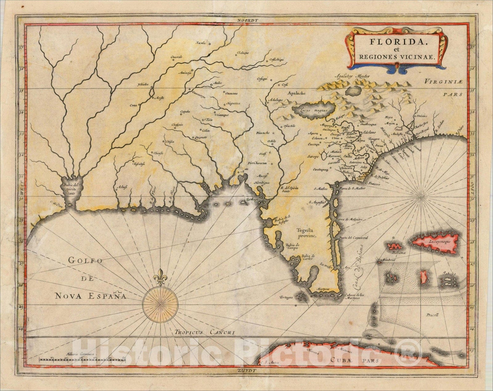 Historic Map : Florida et Regiones Vicinae, 1630, Joannes De Laet, v1, Vintage Wall Art