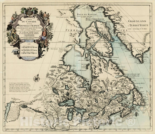 Historic Map : Carte Du Canada ou de la Nouvelle France et des Decouvertes qui y ont ete faites, c1730, , Vintage Wall Art