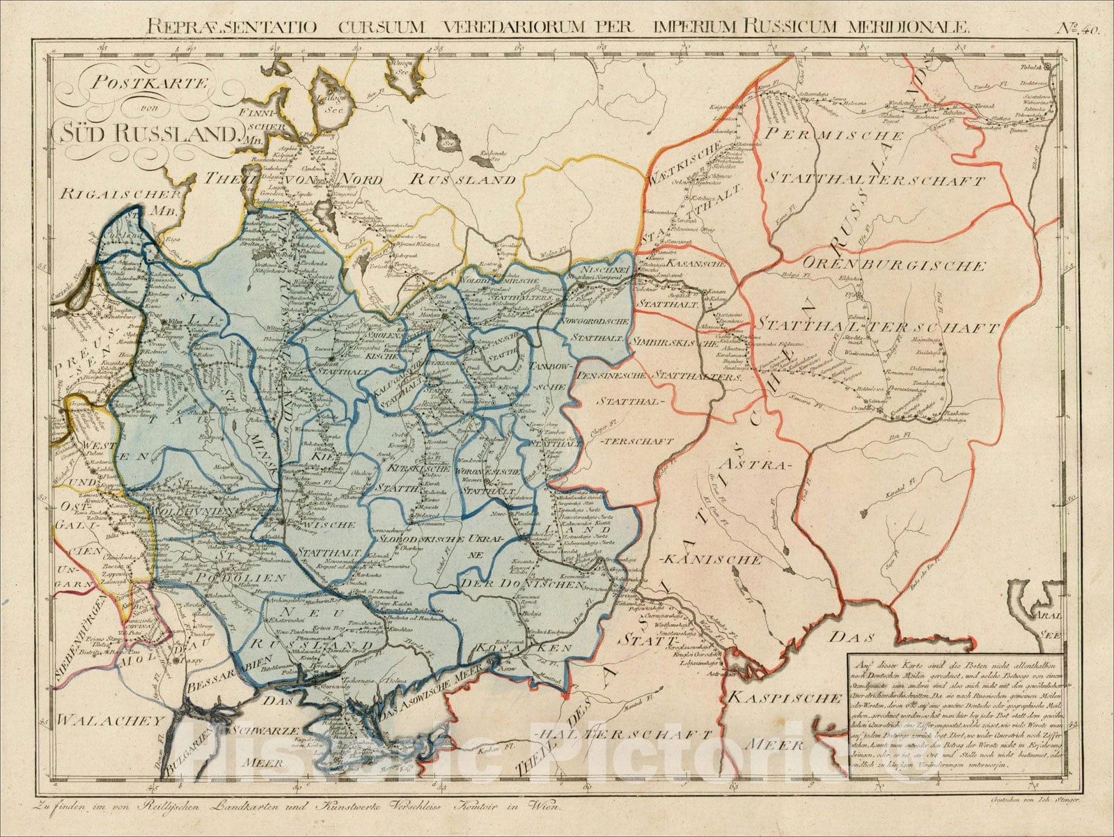 Historic Map : Postkarte von Sud Russland, 1799, Franz Johann Joseph von Reilly, Vintage Wall Art