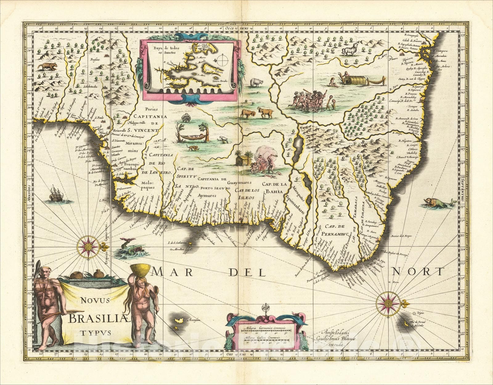 Historic Map : Novus Brasiliae Typus, c1640, Willem Janszoon Blaeu, v2, Vintage Wall Art