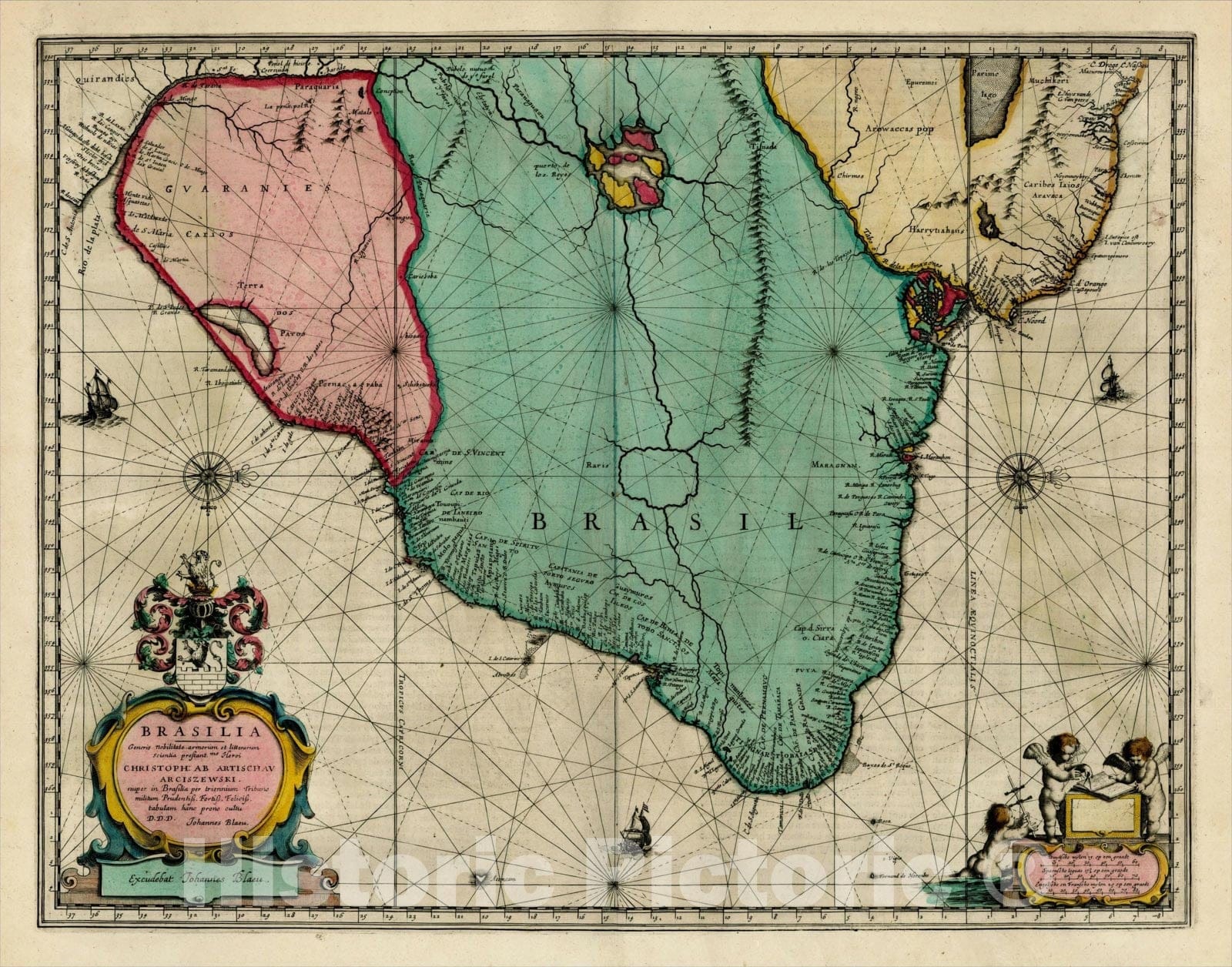 Historic Map : Brasilia , 1642, Willem Janszoon Blaeu, Vintage Wall Art