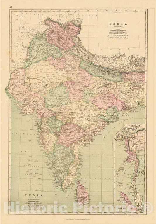 Historic Map : India, 1873, J. David Williams, Vintage Wall Art