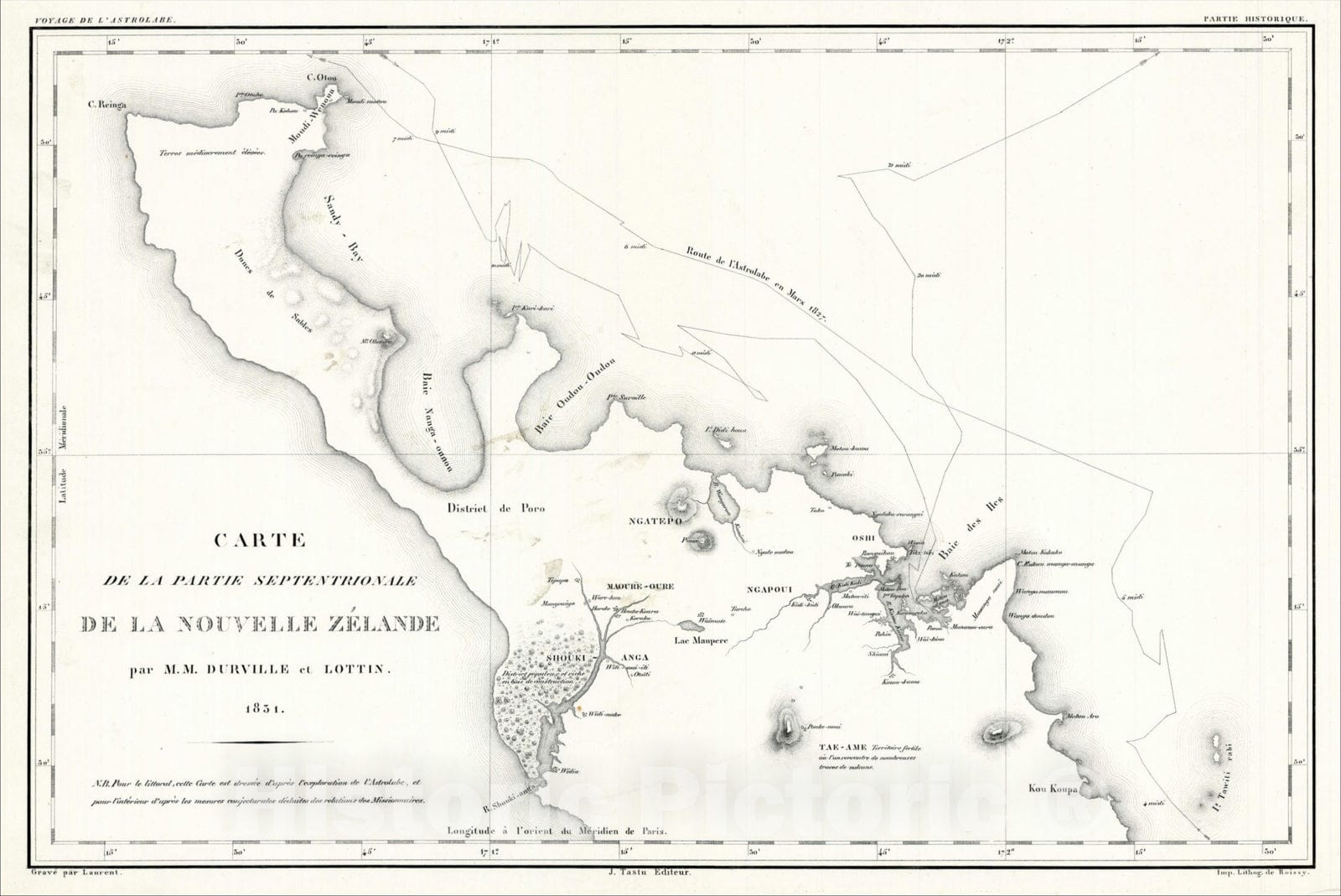 Historic Map : Carte de la Partie Septentrionale De La Nouvelle Zelande par M.M. Durville et Lotin 1831, 1831, , Vintage Wall Art