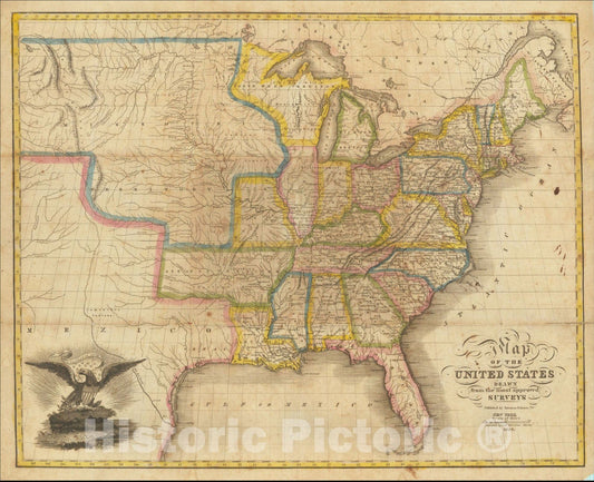 Historic Map : Map of the United States Drawn from the most approved Surveys, 1826, 1826, Solomon Schoyer, Vintage Wall Art