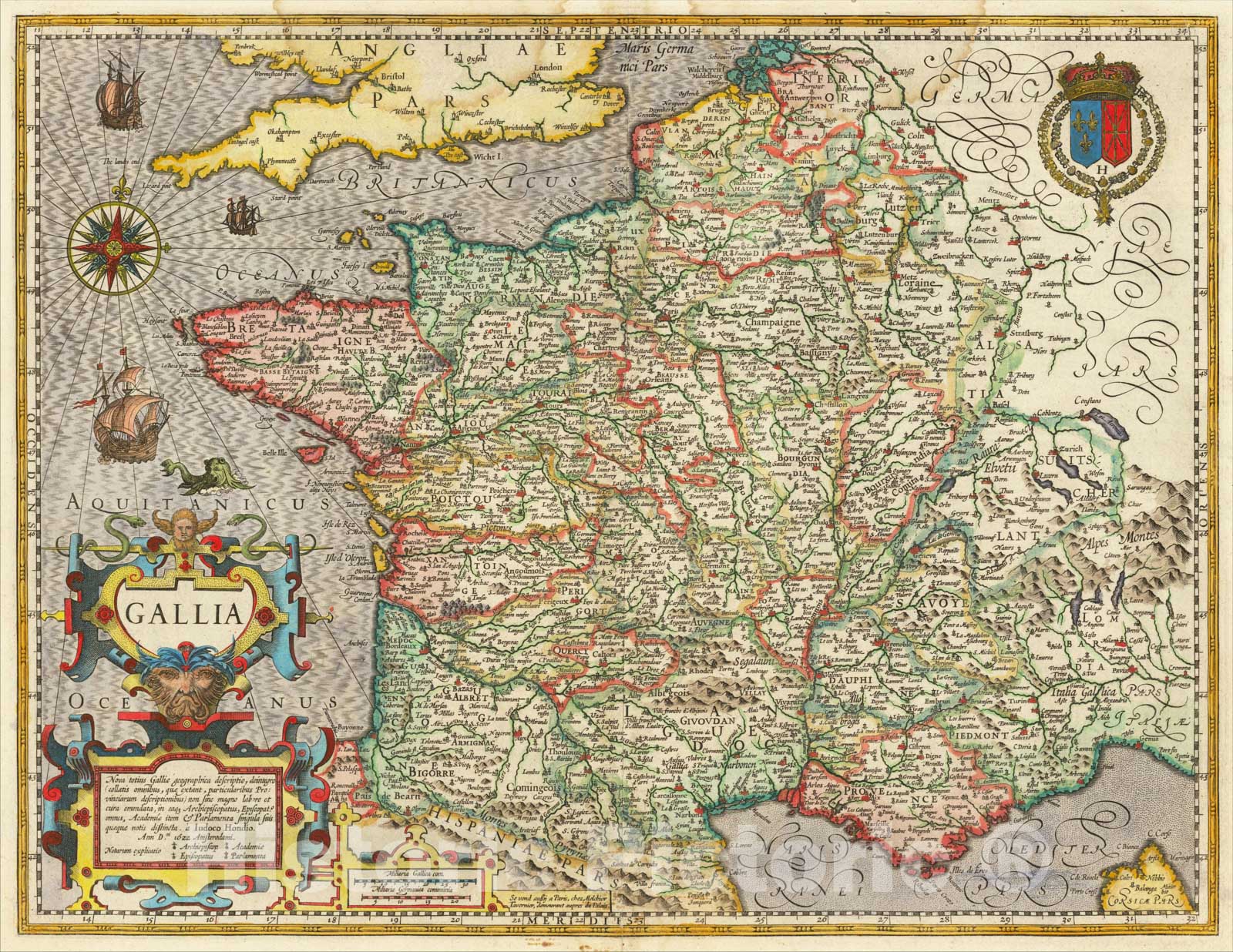 Historic Map : Nova totius Galliae geographica descriptio, deintegro (collatis omnibus, quae extant, particularibus Provinciarum descriptionibus), 1622, Vintage Wall Art