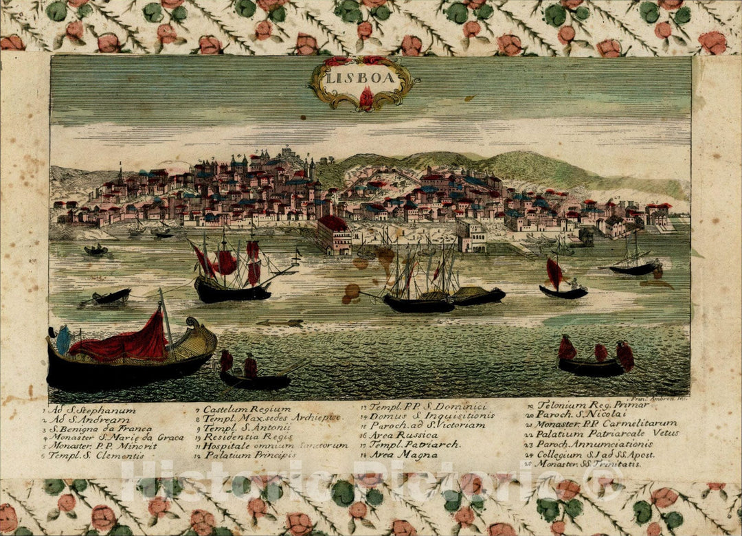 Historic Map : Lisboa, c1780, Franceso Ambrosi, Vintage Wall Art