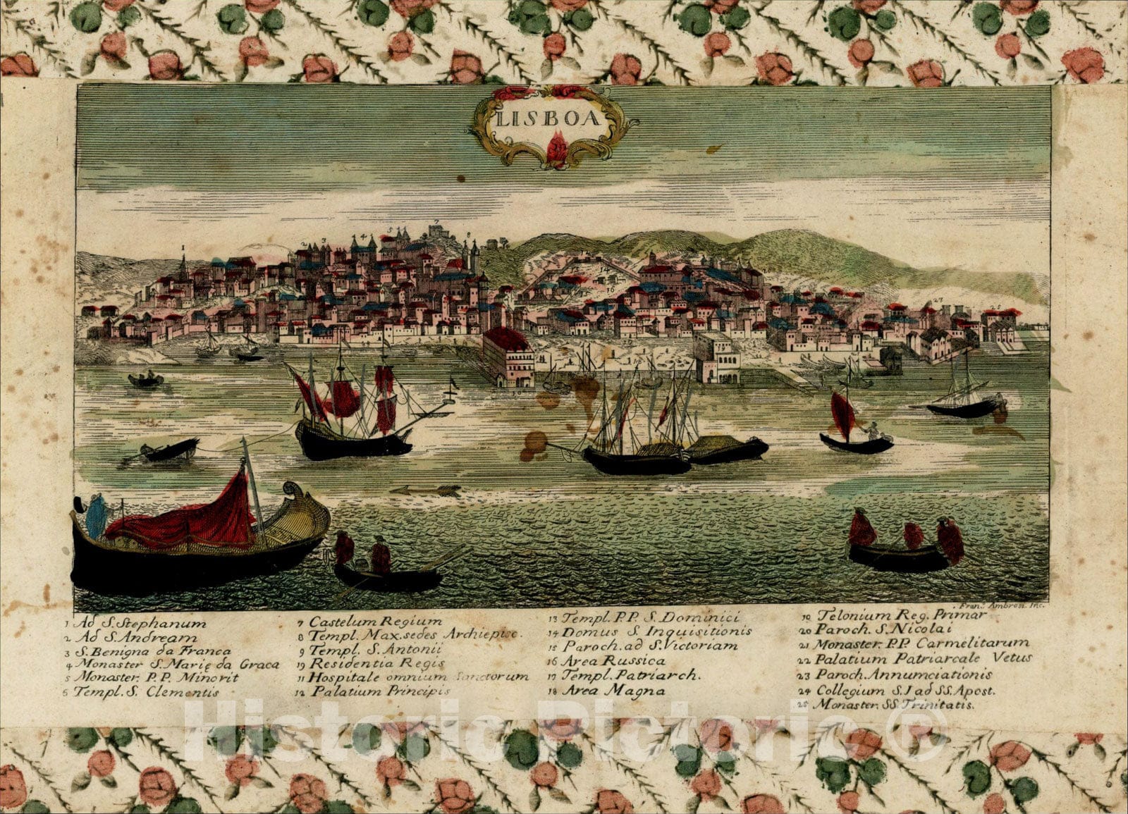 Historic Map : Lisboa, c1780, Franceso Ambrosi, Vintage Wall Art
