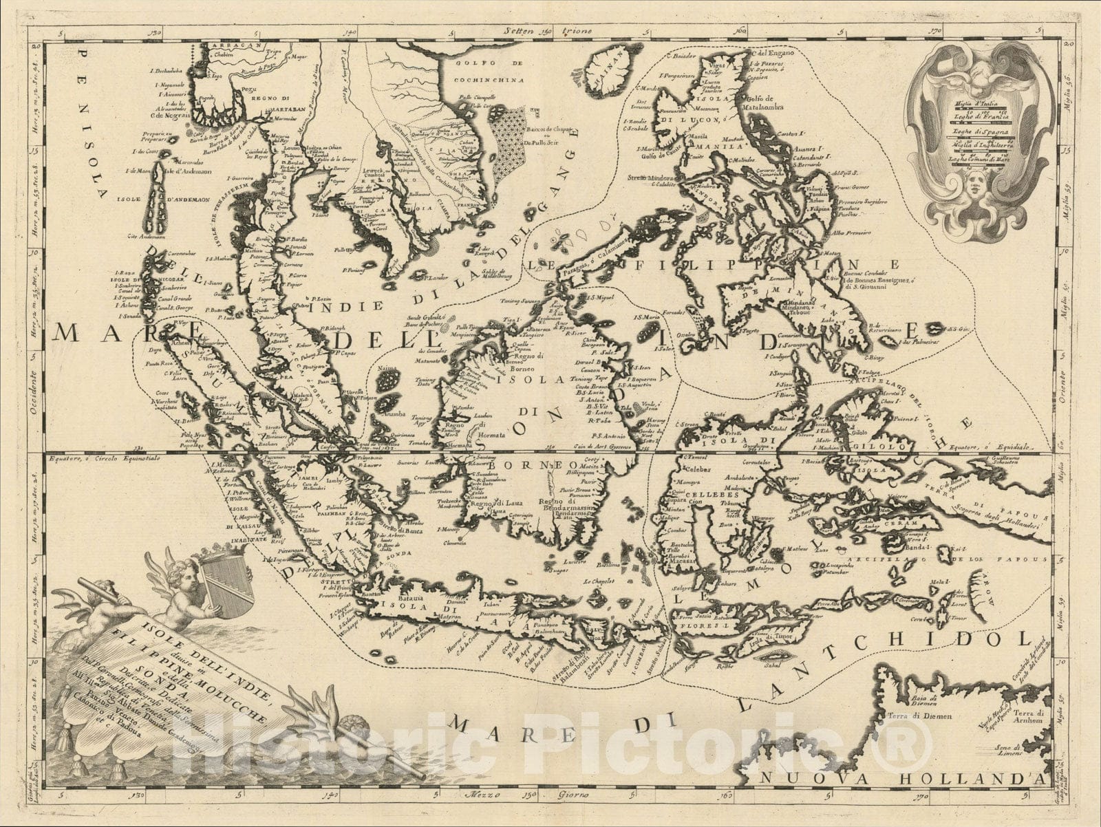 Historic Map : Isole Dell' Indie, diuise in Filippine, Molucche, e della Sonda , c1690, , Vintage Wall Art