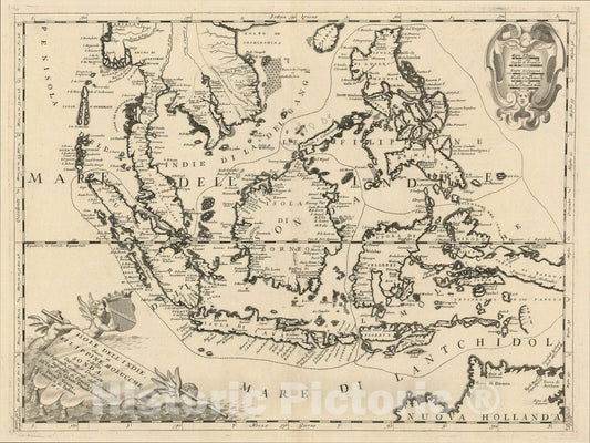 Historic Map : Isole Dell' Indie, diuise in Filippine, Molucche, e della Sonda , c1690, , Vintage Wall Art