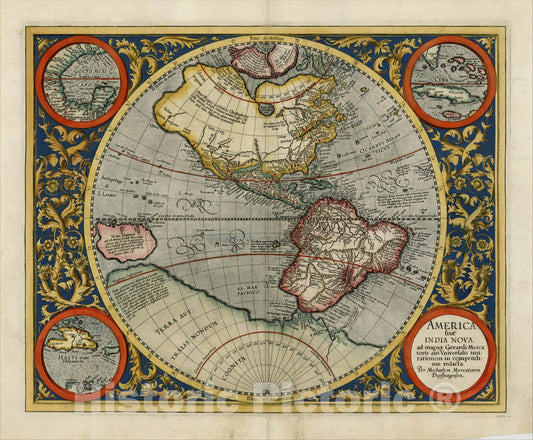 Historic Map : America sive India Nova ad magnae Gerardi Mercatoris avi universalis imitationem incompendium redacta, c1606, , Vintage Wall Art