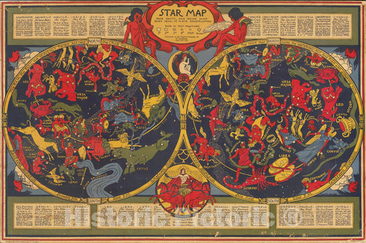 Historic Map : Star Map, c1930, Elizabeth Shurtleff, Vintage Wall Art