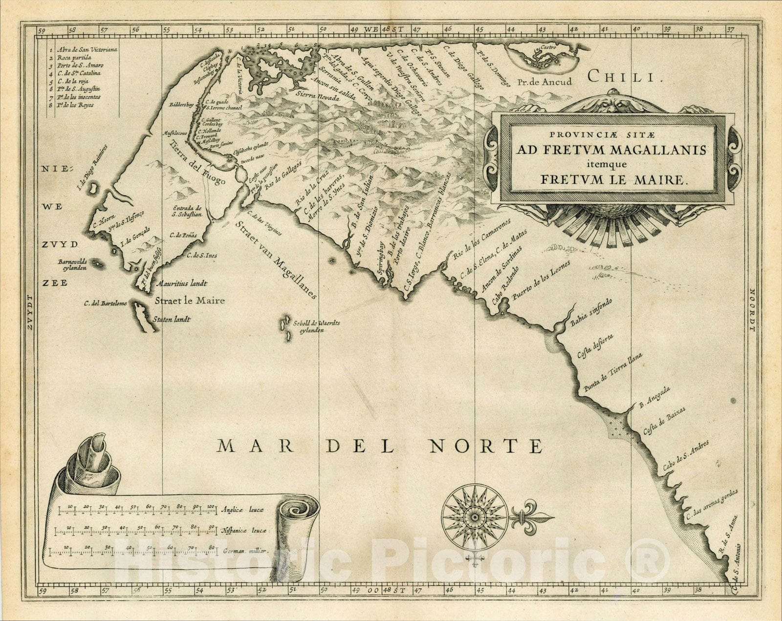 Historic Map : Provinciae Sitae ad Fretum Magallanis itemque Fretum le Maire, 1630, , Vintage Wall Art