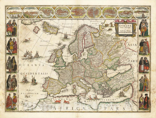 Historic Map : Europa recens descripta, 1635, Willem Janszoon Blaeu, v1, Vintage Wall Art