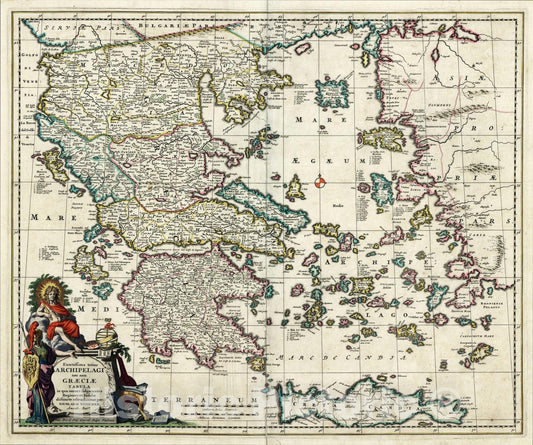 Historic Map : Exactissima totius Archipelagi nec non Graeciae Tabula in qua omnes subjacentes Regiones et Insulae distincte, 1688, , Vintage Wall Art