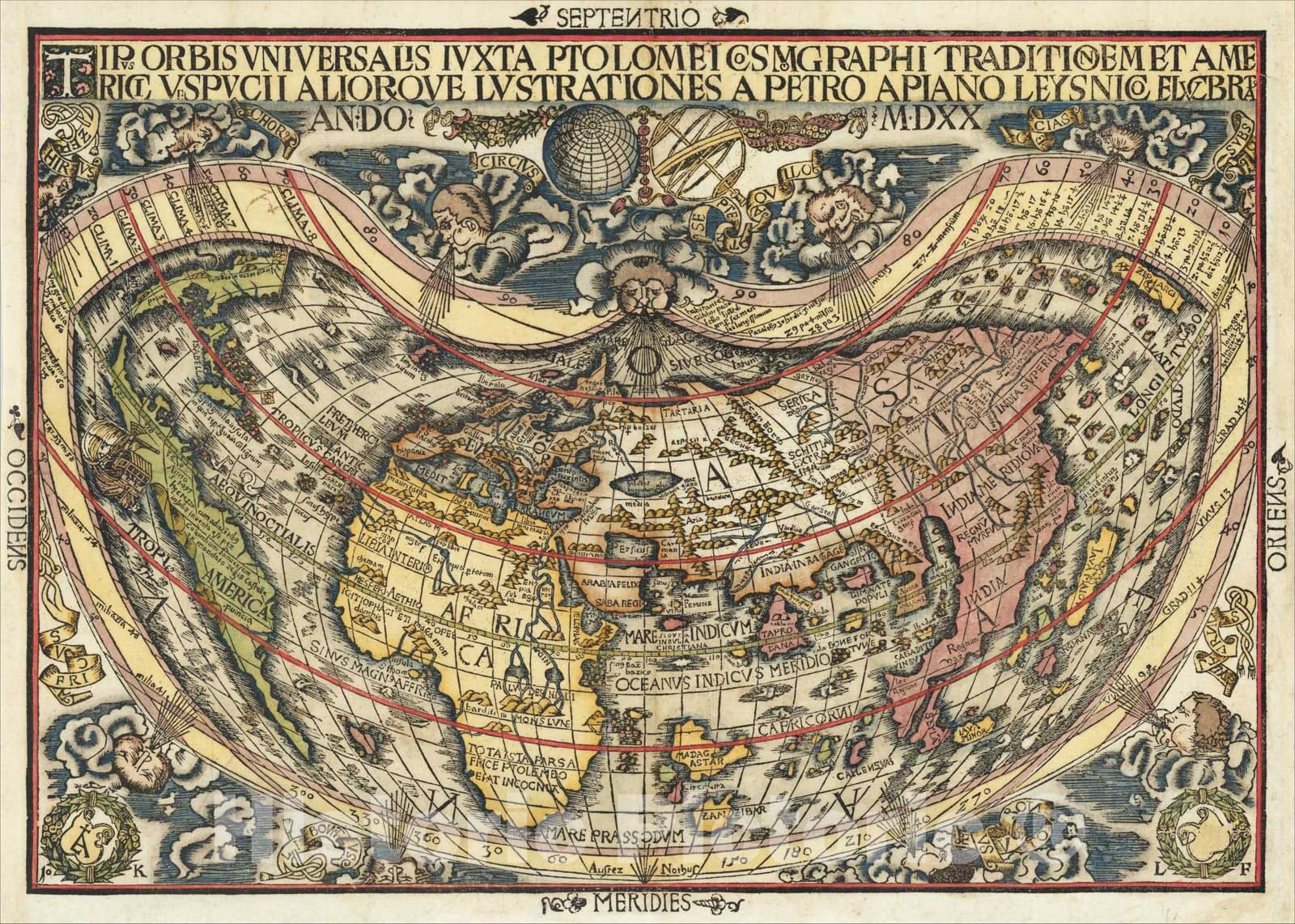 Historic Map : Tipus Orbis Universalis iuxta Ptolemei Cosmographi Traditionem, 1520, Peter Apian, Vintage Wall Art