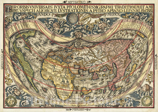 Historic Map : Tipus Orbis Universalis iuxta Ptolemei Cosmographi Traditionem, 1520, Peter Apian, Vintage Wall Art